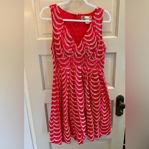 Red and White Cotton Summer Dress. Size L (Runs small - more like a Medium)